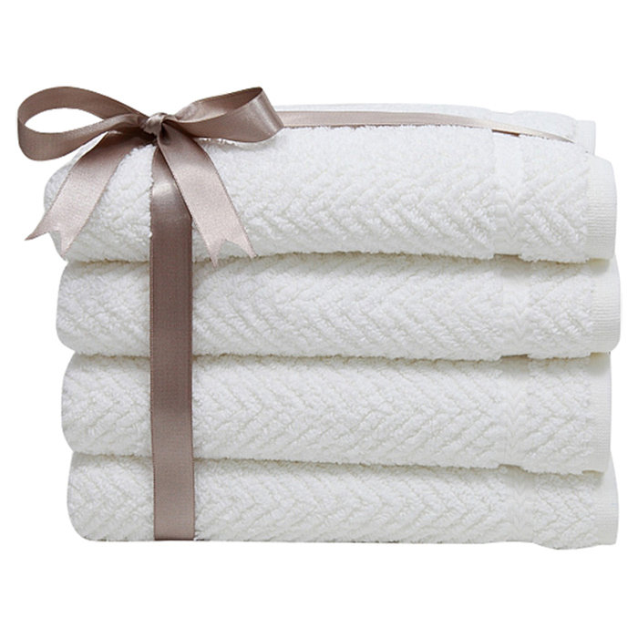 Herringbone Turkish Cotton Hand Towels, White