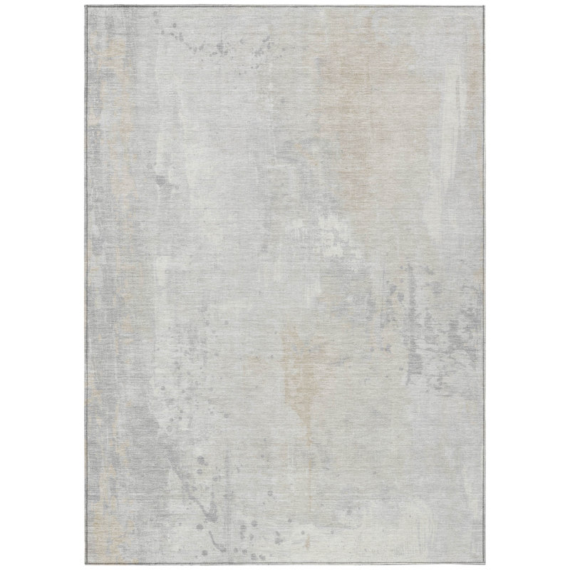 Machine Washable Indoor/Outdoor Xhevrie Ivory Rug, Rectangle 8' x  10'