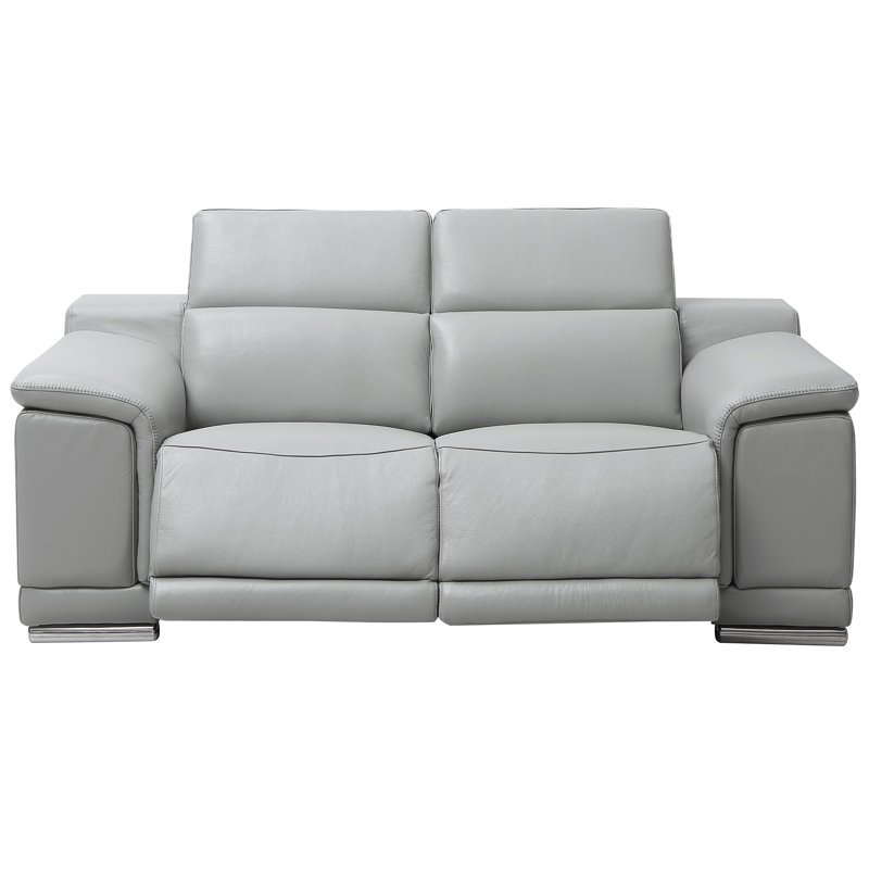 Canapé inclinable en cuir, Cuir véritable gris clair