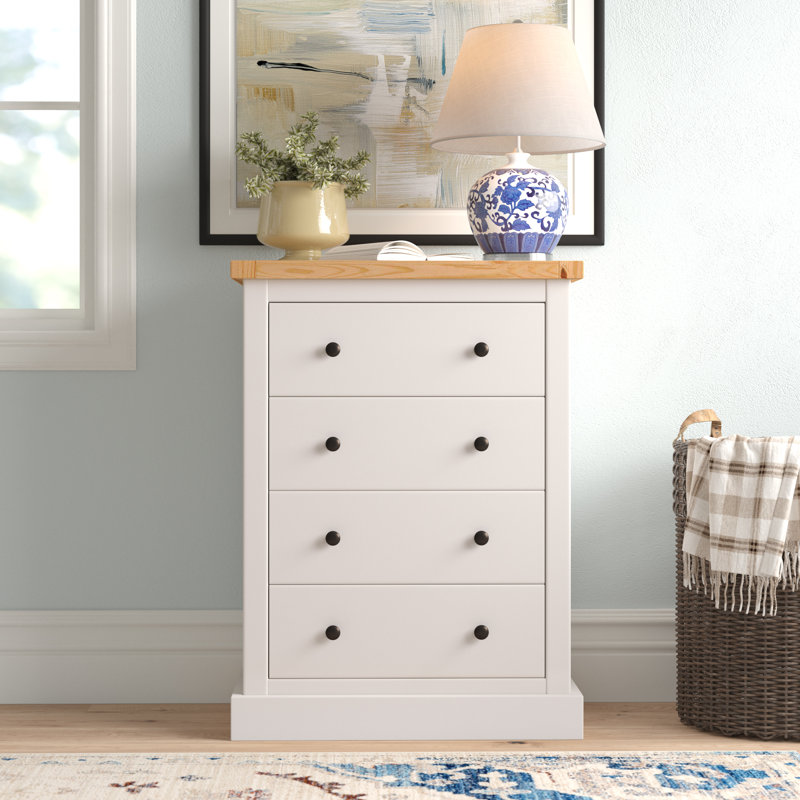 Phelps 70cm W 4 - Drawer Chest of Drawers, Grey/White, Brass