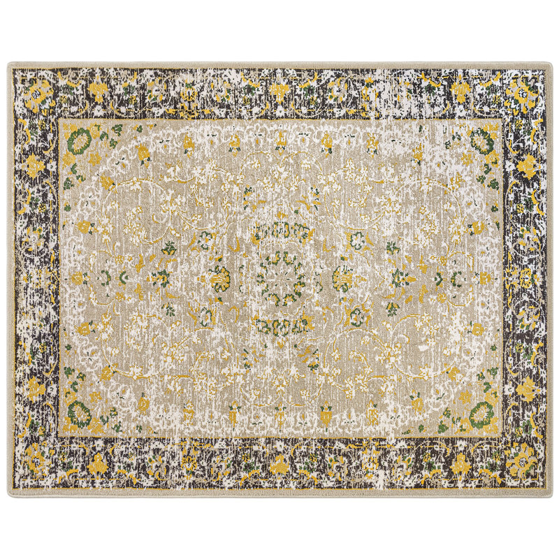 Oriental Floral Area Rug with Gold & Green Design - Traditional Pattern Carpet for Living Room & Bedroom, Rectangle 8'x 10'