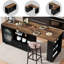 Îlot de cuisine avec table allongée, armoire de rangement, tiroirs, brun rustique et chêne noir-374892674