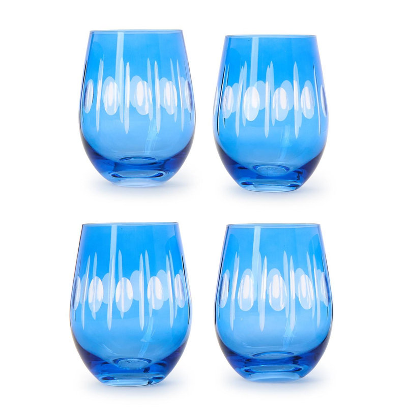 Ensemble de 4 verres à vin sans pied gravés à la main (16 oz) Sparkling Cut