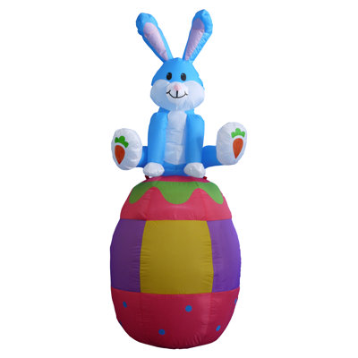 Lapin gonflable illuminé de 6 pieds de haut joyeux lapin assis sur un œuf de Pâques intérieur / extérieur