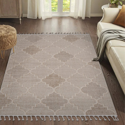 Tapis 5 x 7 avec motif de treillis crème - teint, sans perte de poils, idéal pour les espaces de divertissement -, pour animaux de compagnie, teinture crème / treillis pour porche et animal de compagnie, facile à entretenir, à poils