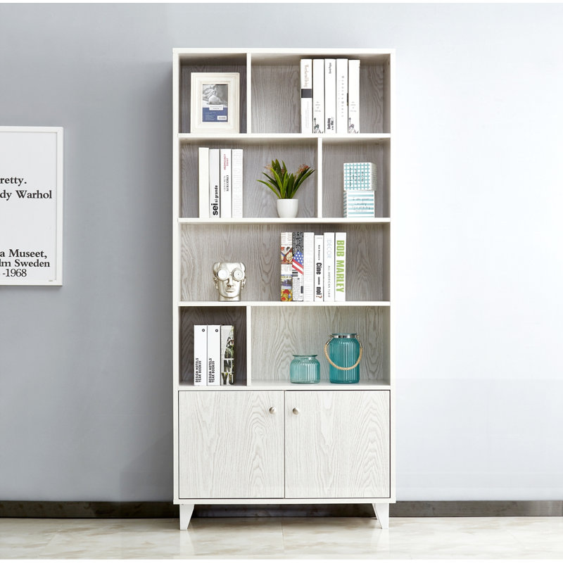 Bibliothèque 68,5 "avec portes, Blanc / Blanc
