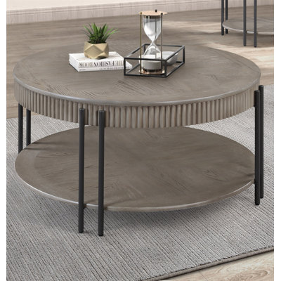 Table basse contemporaine 1Pc avec tablette de rangement brun noir / beige / beige