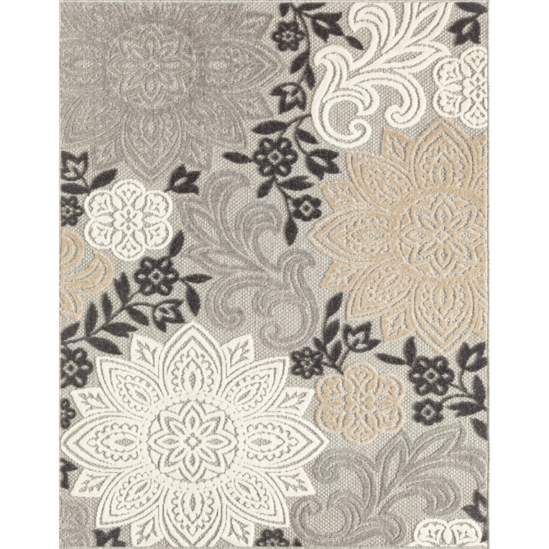 Floral Flatweave Water Resistant Indoor Outdoor Rugs for Patios, Deck, Porch or Entryway, Rectangle 7'11'' x 10'3''