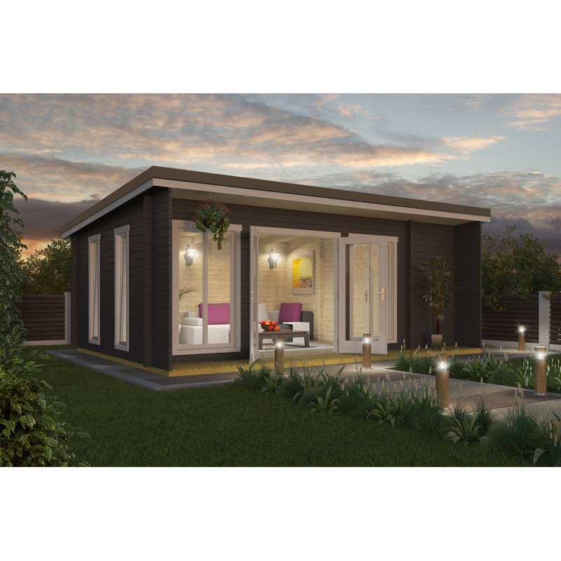 Lasita 20 x 13 Ft. Premium 3-Room Log Cabin With Tempered Double Glazing (44mm), Dark Grey