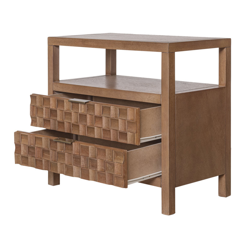 Table de chevet 2 tiroirs Chester l 28 po avec tablette et portes mosaïques, brun moyen