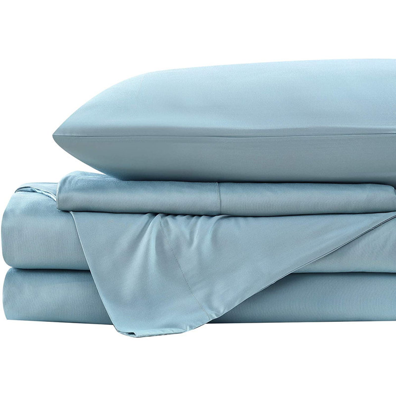 4-Piece Silky Smooth Rayon Cooling Sheet Set, Cal.King Sheet Set + 1 Fitted Sheet + 2 Pillowcase, Spa Blue