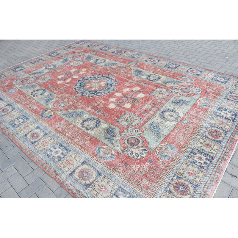 Tapis Oushak surdimensionné en laine biologique bleu turc pour une décoration d'inspiration rétro