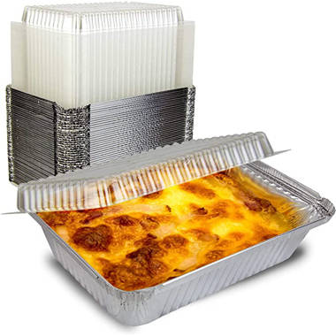 TBUY Rose Aluminum Trays with Lids 9x13 for Serving Food Turkey Catering Disposable Aluminum Foil Pans for Baking Cakes, Bread, Meatloaf, Lasagna, 30