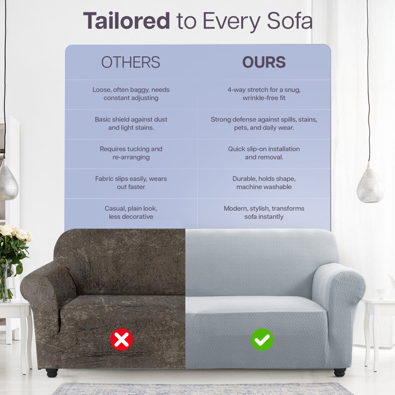 Durable Spandex Stretch Sofa Cover - Jacquard Pattern Sofa Slipcover & Furniture Protector, Silver