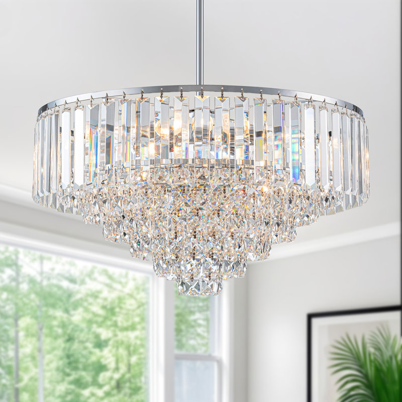 Lustre moderne en cristal à 4 niveaux, 5 lumières, Chrome chrome