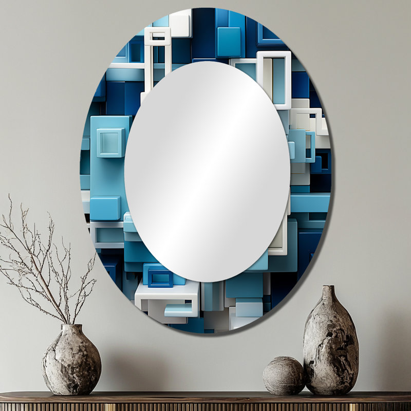 Miroir mural bleu moderne Op Art, 40 po x 30 po