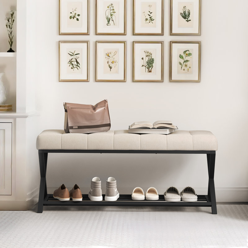Banc rembourré avec rangement pour chaussures Richia, Lin beige
