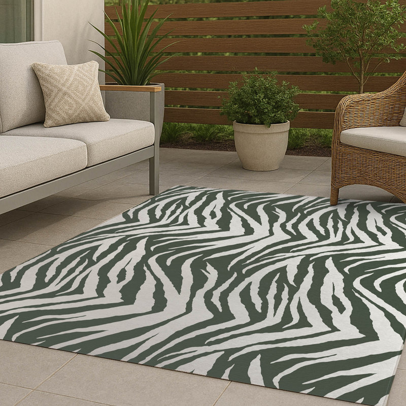 Zebra Patch Non-Slip Outdoor Rug, Rectangle 8' x 10'