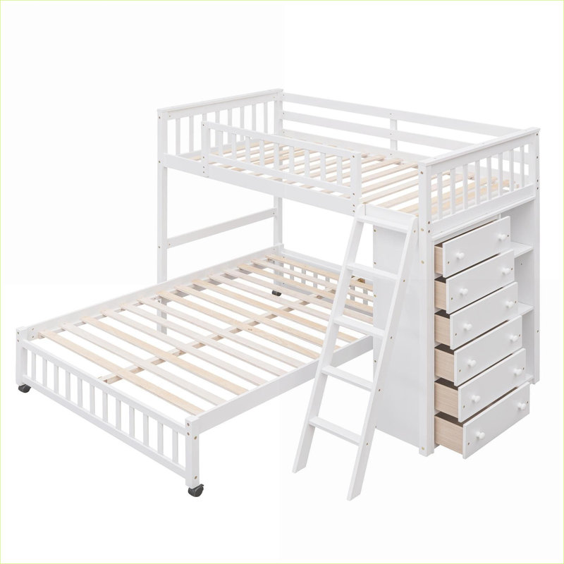 Lit superposé simple au-dessus d'un lit double en bois avec 6 tiroirs, fond à roulettes amovible, aucun sommier blanc requis pour la chambre à coucher