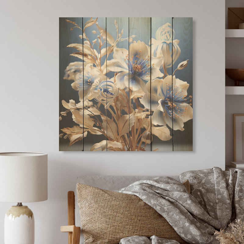 Cristal bleu bleuet Harmony I - Art mural en bois sur bois de pin naturel, H 25 po x l 25 po