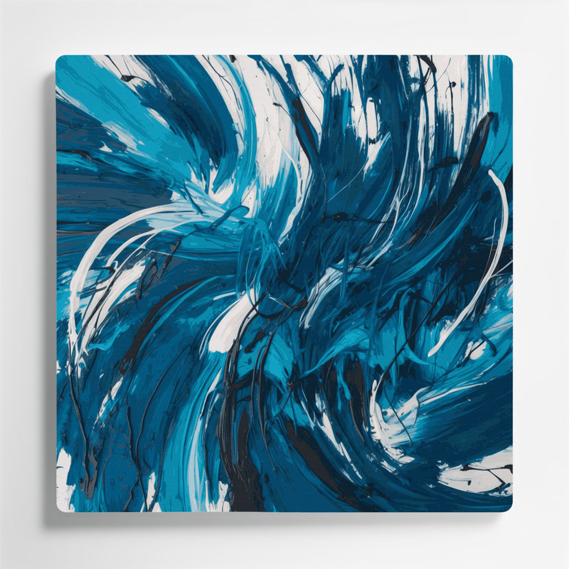 «Lyrical Abstraction 11», art mural en métal bleu, H 8 po x l 8 po