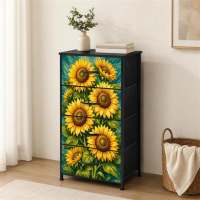 Commode 4 tiroirs pour la chambre à coucher Tournesols éclatants pleine fleur feuilles vertes Petite commode à vêtements haute pour organisateurs de placard avec commode