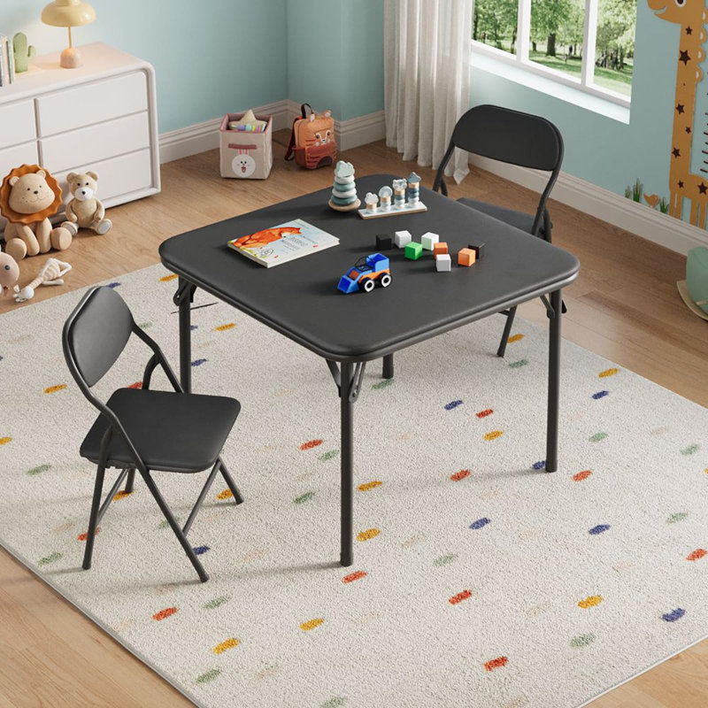 3 Piece Folding Table And Chairs Set, Activity Table And Chairs Set, Black