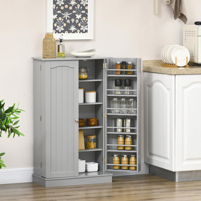41" Kitchen Pantry Storage Cabinet, Freestanding Kitchen Cabinet With 12 Door Shelves, Double Doors, 5-Tier Shelving And Adjustable Shelves, Paper Gray