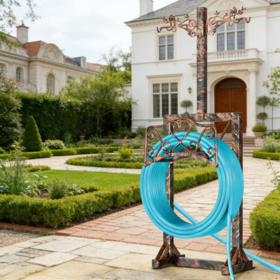 Garden Hose Holder For Outside, Water Hose Holder With 2 Bird Statue Shepherds Hooks And 5 Spikes