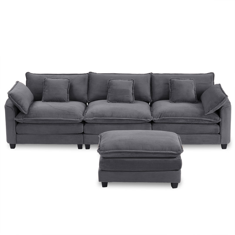 Corduroy 3-Seat Sectional Sofa - Modular Sleeper with Ottoman, Comfy Upholstered for Living Room, Apartment, Office