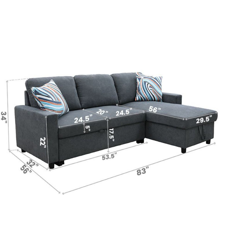 Carlheinz Square Arm Storage Sofa Bed, Gray