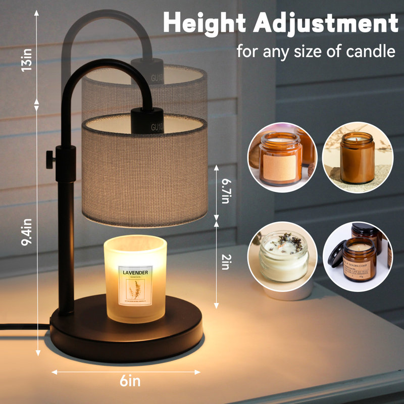 Candle Warmer Lamp with Timer, Height Adjuatable Candle Wax Warmer with two Bulbs, Home Room Decor, Gifts for Women, Gray