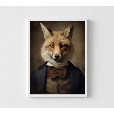 Reproduction d'art d'un renard: style rétro, encadré ou non