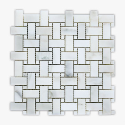 12 in. x 12 in. Basketweave Glossy Marble Tile