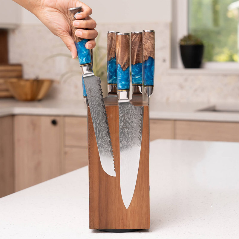 Rotating Magnetic Knife Block - Natural Acacia Hardwood Knife Stand with 360 Degrees Rotation -  Ultra Strong Neodymium Magnets - Universal Knife Holder Storage For Kitchen Counter