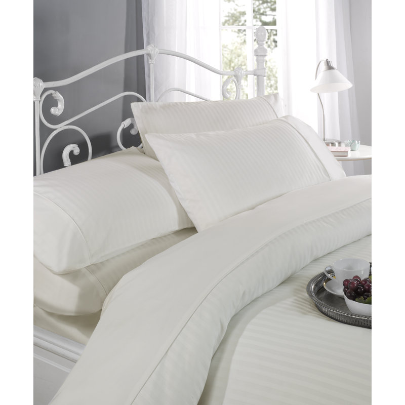 Satin Striped Duvet Cover Set with Pillow Shams, Double Duvet Cover + 2 Standard Pillowcases, Cream