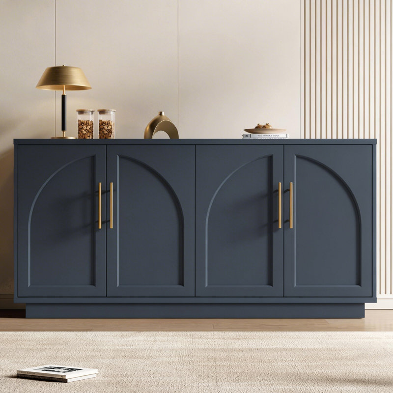Arden Curved Arch Four Door Sideboard Storage Cabinet with Adjustable Shelves, Blue