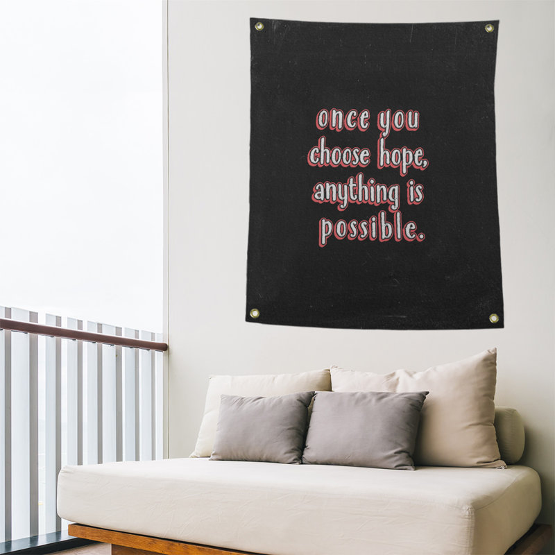 Tapisserie tableau noir en polyester, citation d’espoir, H 36 po x l 26 po, Rouge
