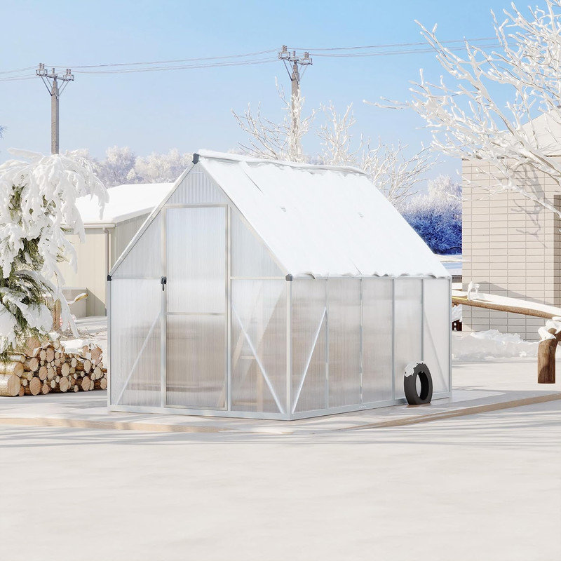6'x9' Aluminum Frame Polycarbonate Greenhouse with Roof Vent, Heavy Duty Outdoor Garden Kit, Silver