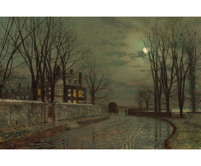«The Turn of the Road» par John Atkinson Grimshaw - Art mural sur toile tendue avec châssis, H 24 po x l 17 po