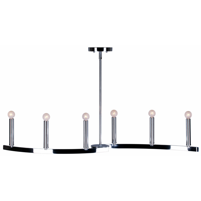 Luminaire suspendu linéaire pour îlot de cuisine 6 lumières Mcrae, Chrome