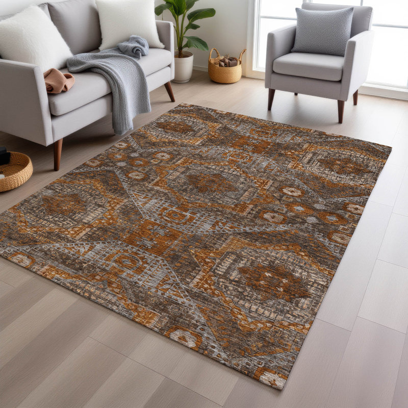 Tapis cuivre intérieur / extérieur lavable à la machine Xhevrie, Rectangulaire 3 pi x 5 pi