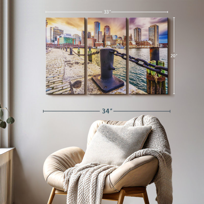 «Boston Massachusetts Harbor», 3 pièces, H 20 po x l 33 po