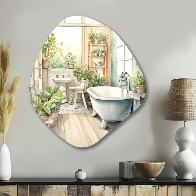 «Bathroom Botanical Dream II» - Décoration murale irrégulière en forme de nébuleuse de salle de bain, H 35 po x l 31 po