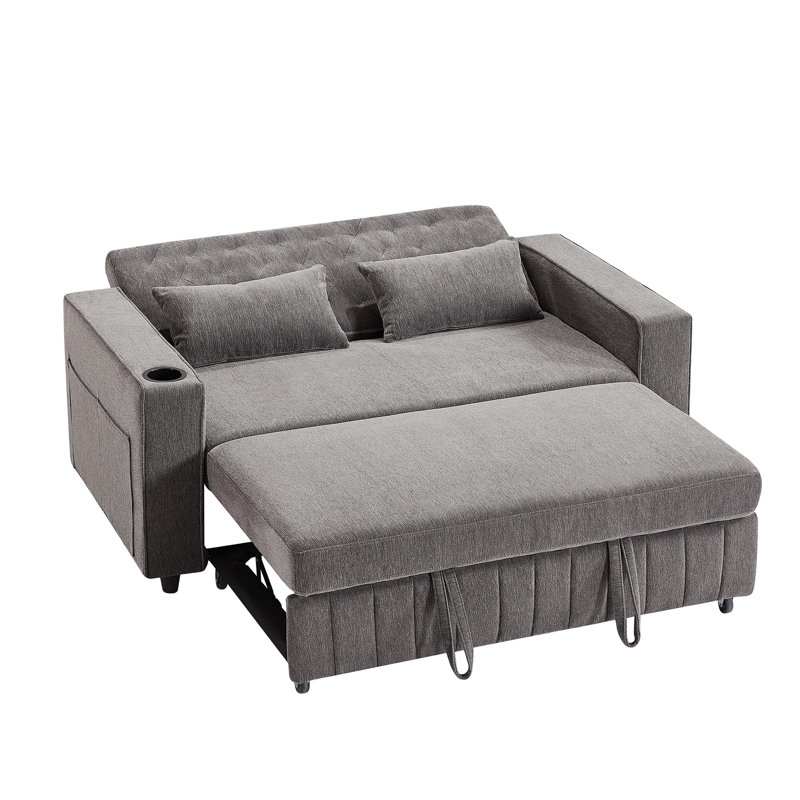Lit de 61,4 po gris avec dossier et rangement pratique réglable, Gris