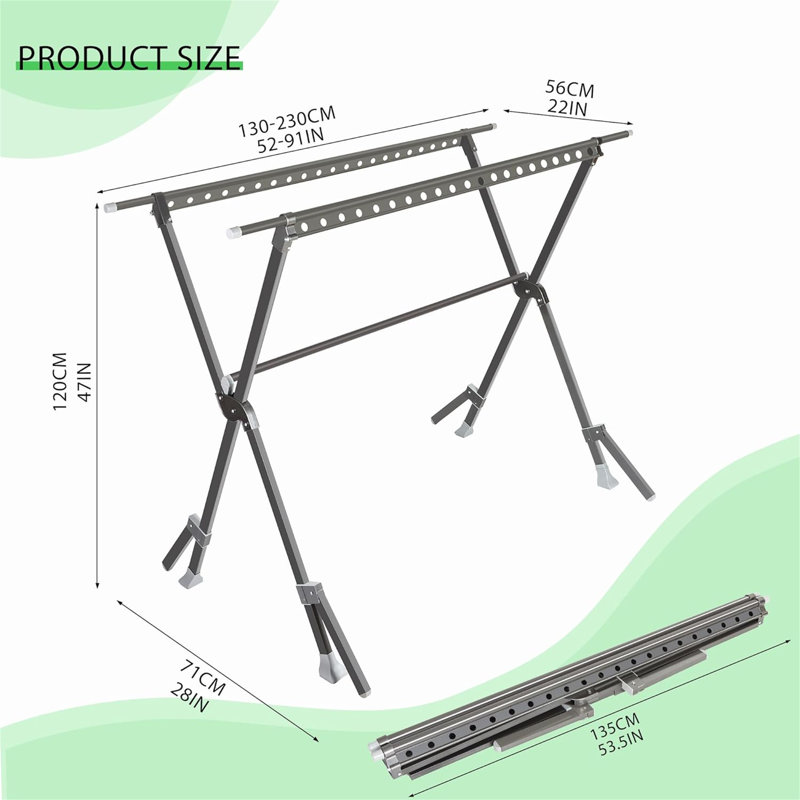 91 Inches Adjustable Folding Drying Rack - 42 Windproof Hooks