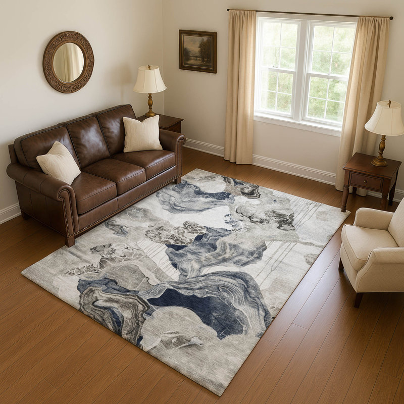 Tapis abstrait lavable à la machine de qualité supérieure AMF1691 Mehara, Rectangle 10 pi x 14 pi