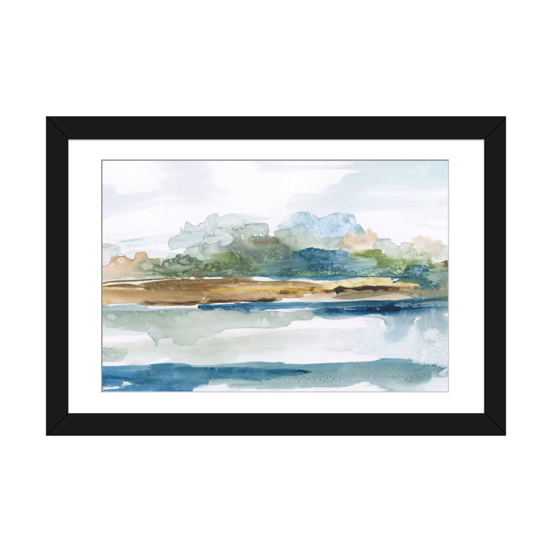 «Blue Solace», impression sur toile, H 16 po x l 24 po x P 1 po, Papier d'art encadré noir, Blanc