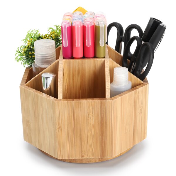 mDesign Large Plastic Divided Office Storage Organizer Caddy Tote with Handle for Cabinet Desk Workspace - Holds Desktop Supplies Pens Pencils Markers