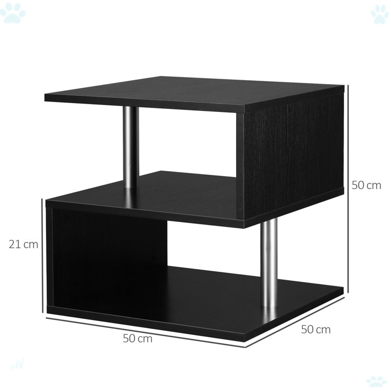 Modern Coffee Table With S-Shaped 3 Tiers Open Storage Shelf, Black